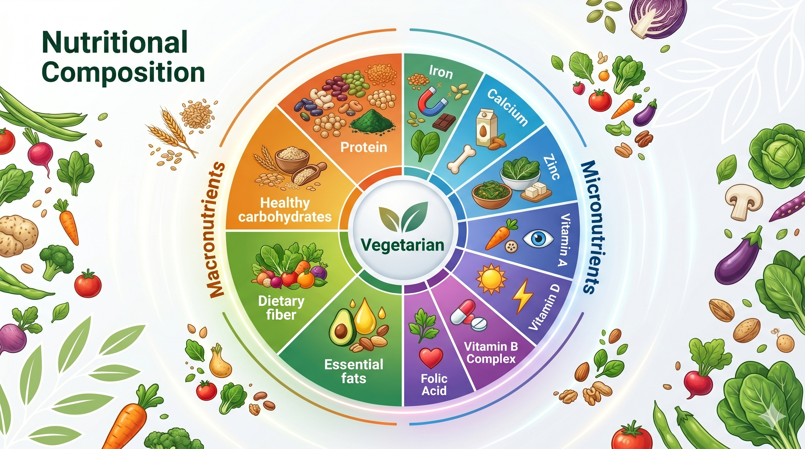 Vegetarian Nutritional Composition Wheel Diagram